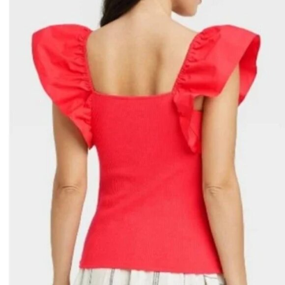 NWT Woman's Ruffle Ribbed Top A New Day Red - Picture 2 of 3